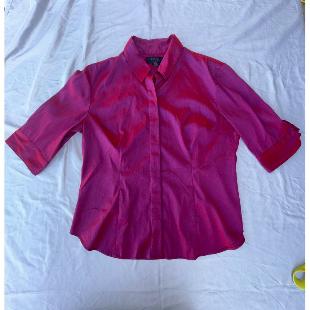 Express Magenta Pink Iridescent Button Down Blouse Shirt Womens 11/12